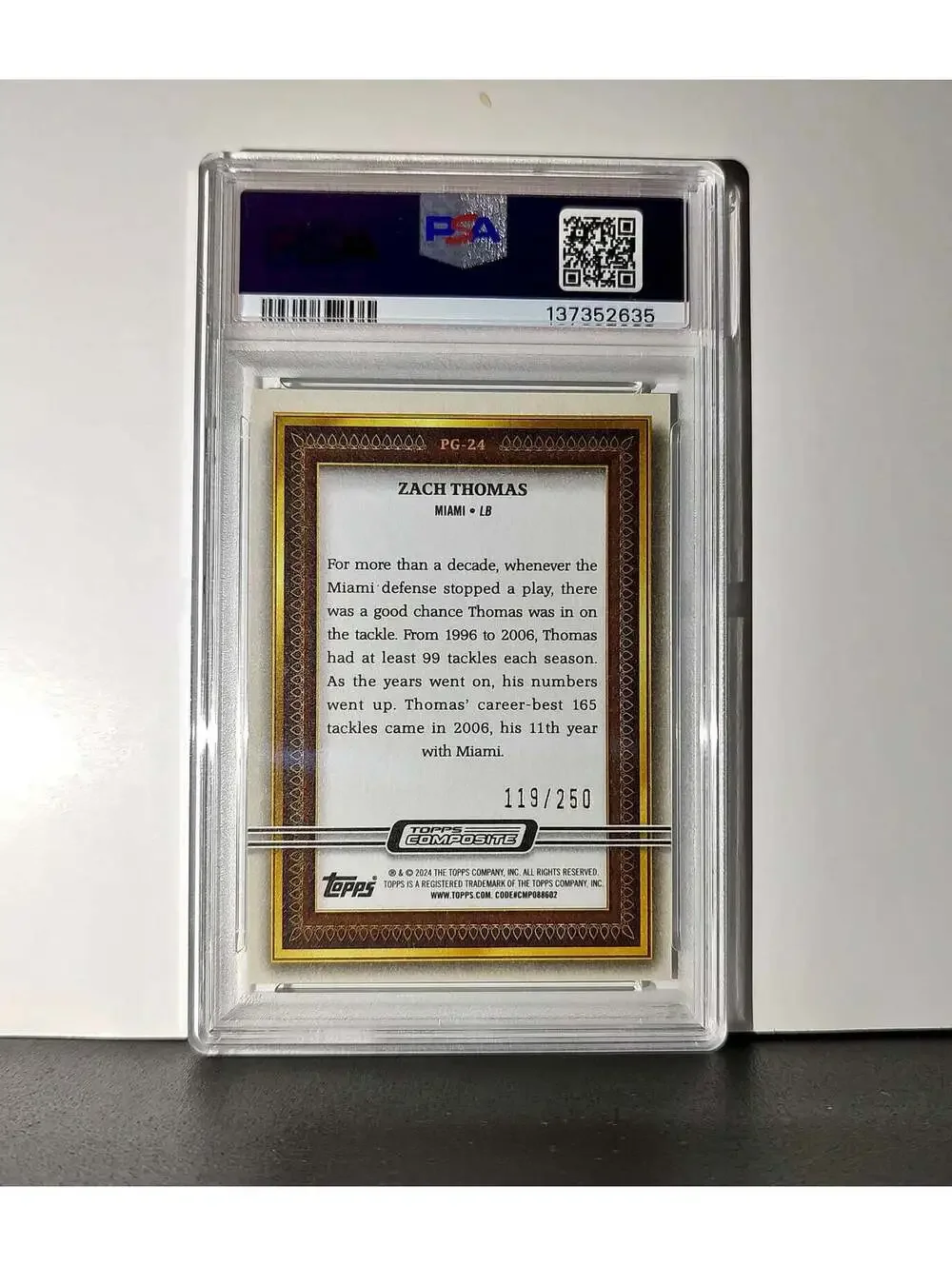 Zach Thomas 2023 Topps #PG-24 119/250 Gallery Green Parallel PSA 10 Gem Mint